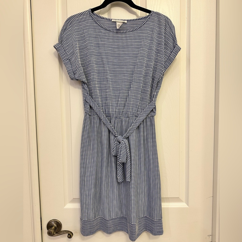 Caution To The Wind Blue Patterned Tie-Waist Midi Dress